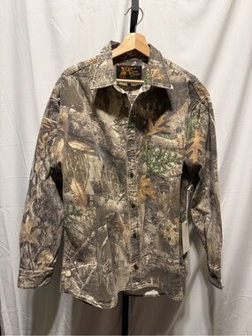 One Of These Days Realtree Camo Rough Cotton Canvas Long Sleeve Button Shirt XL